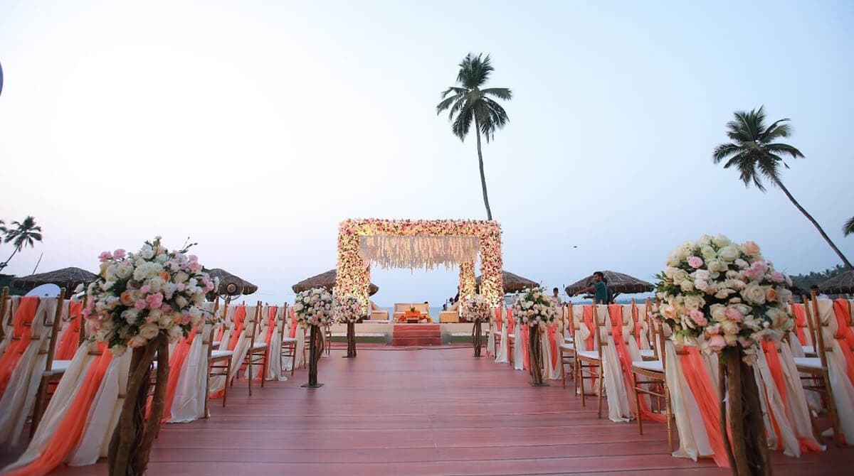 Sunset beach wedding setting in Goa